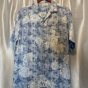 Caribbean‎ Blue and White Casual Button Hawaiian Down Shirt size Large